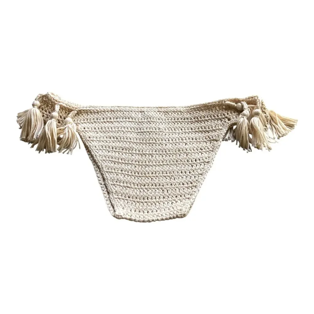 POL Crochet Tassel Bloomer Shorts Beige Boho Cottagecore Lounge Wear Size Large